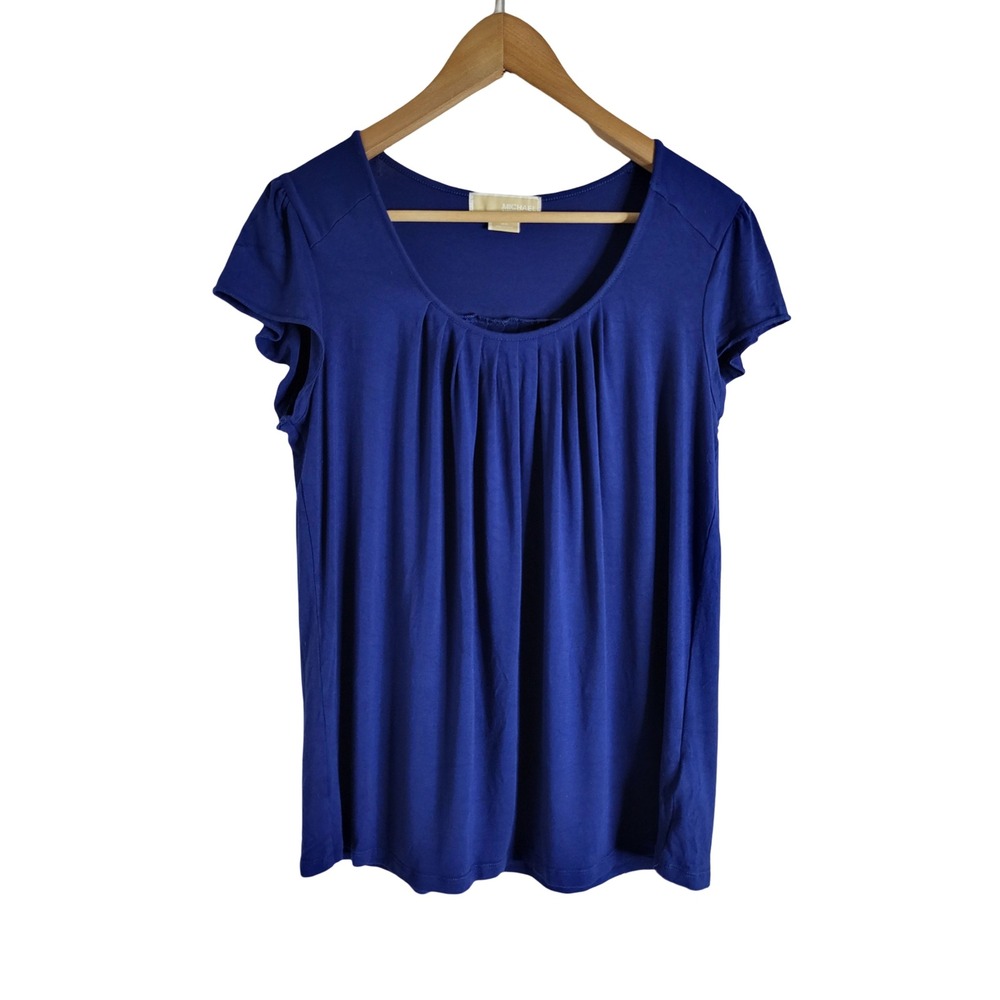 Michael Kors Royal Blue Pleated Flutter Sleeve Blouse M Y2K Corporate Business